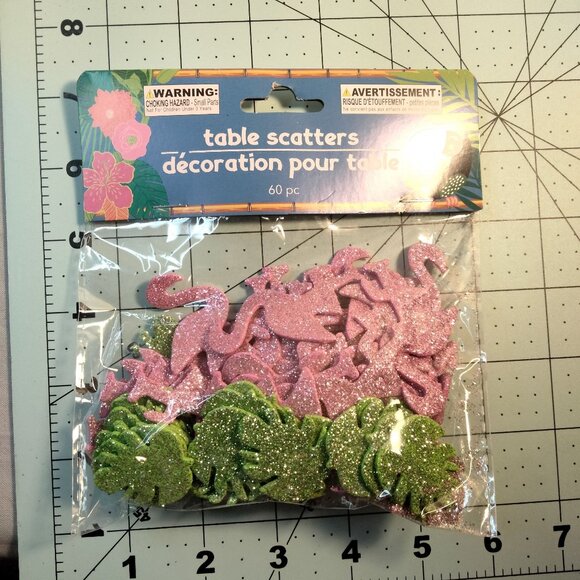 Pink Green Glitter Flamingo Palm Leaf Table Scatters 60 Pieces - Picture 4 of 4